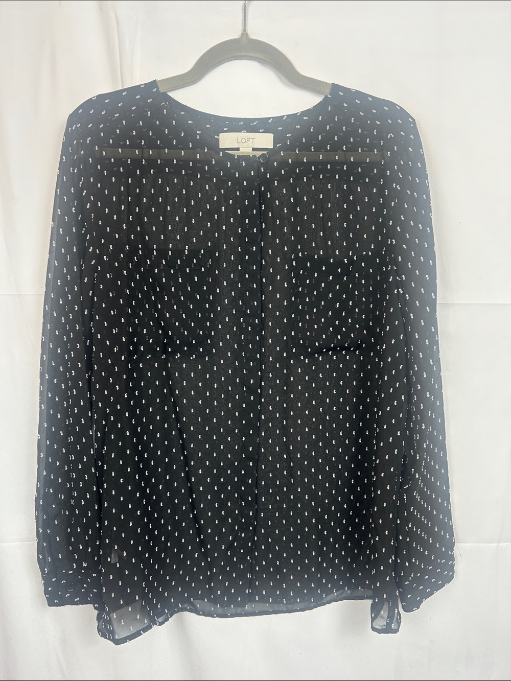 LOFT Black Blouse with White Dot Print